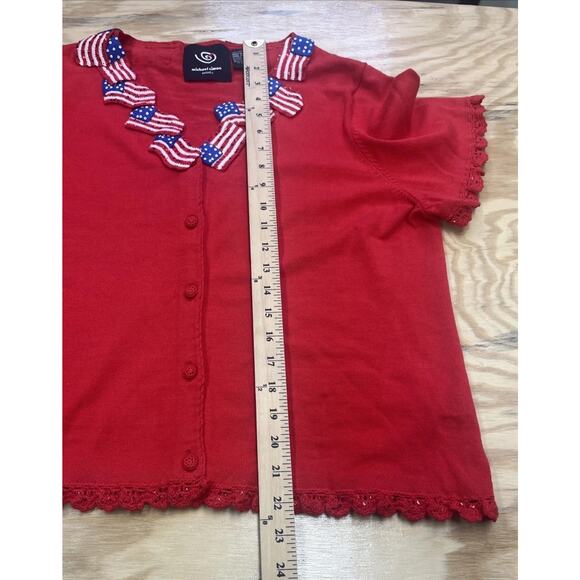 VTG Michael Simon Cardigan American Flag Embroidered Sequin Patriotic Sweater XL - Picture 13 of 13